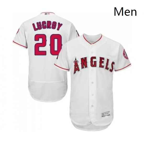 Mens Los Angeles Angels of Anaheim 20 Jonathan Lucroy White Home Flex Base Authentic Collection Baseball Jersey